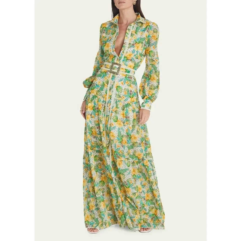 Bergdorf Goodman Aqua Blu Australia Dahlia Helena Button-Front Maxi Dress Small - Picture 2 of 11